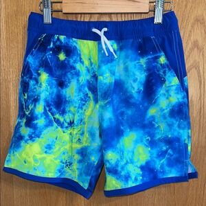 Lands' End Boys Swim Trunks Shorts Galaxy Print Blue‎ Green Size M 8H